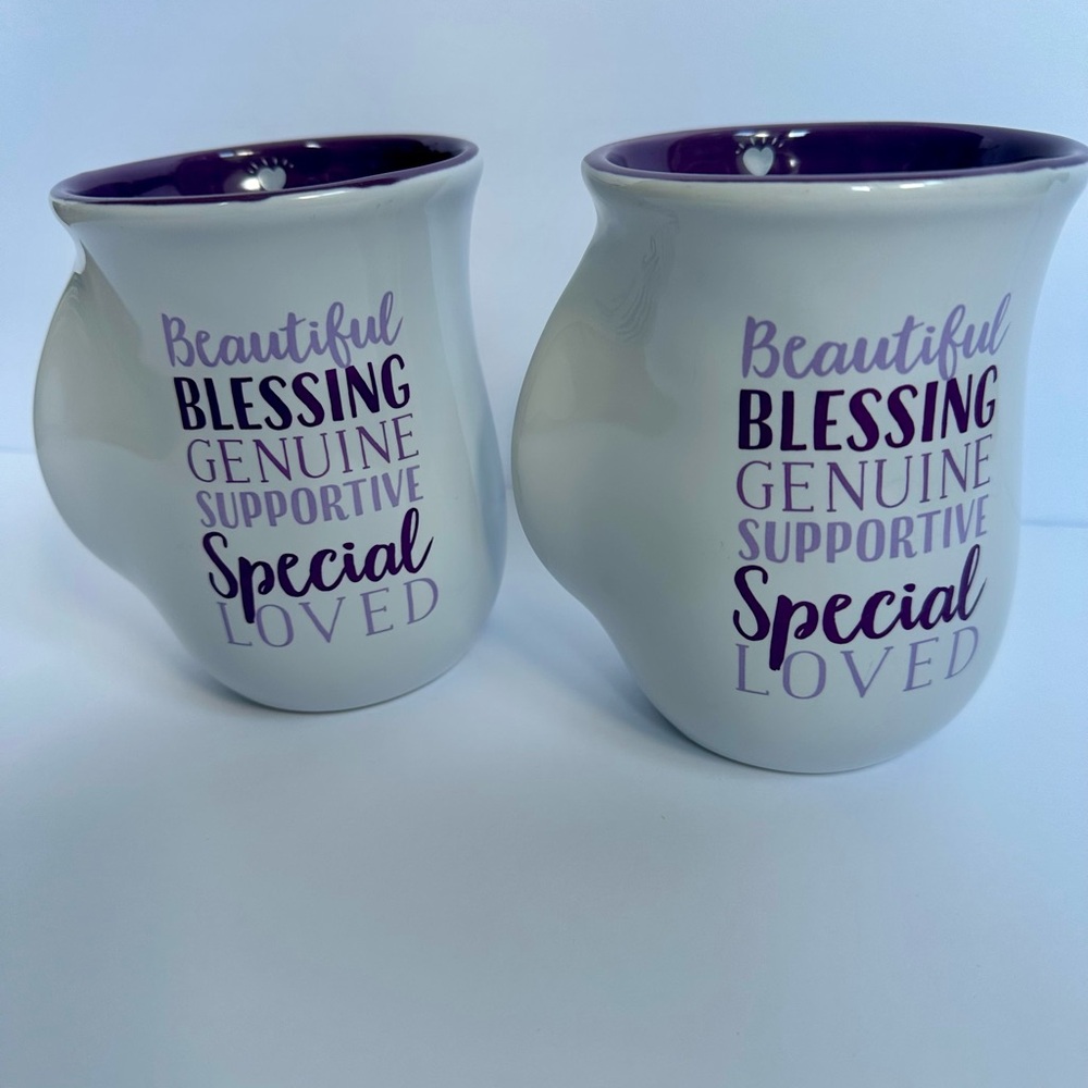 Purple and White handwarmer Inspirational Mugs 2 pc set by Lighthouse 18oz
